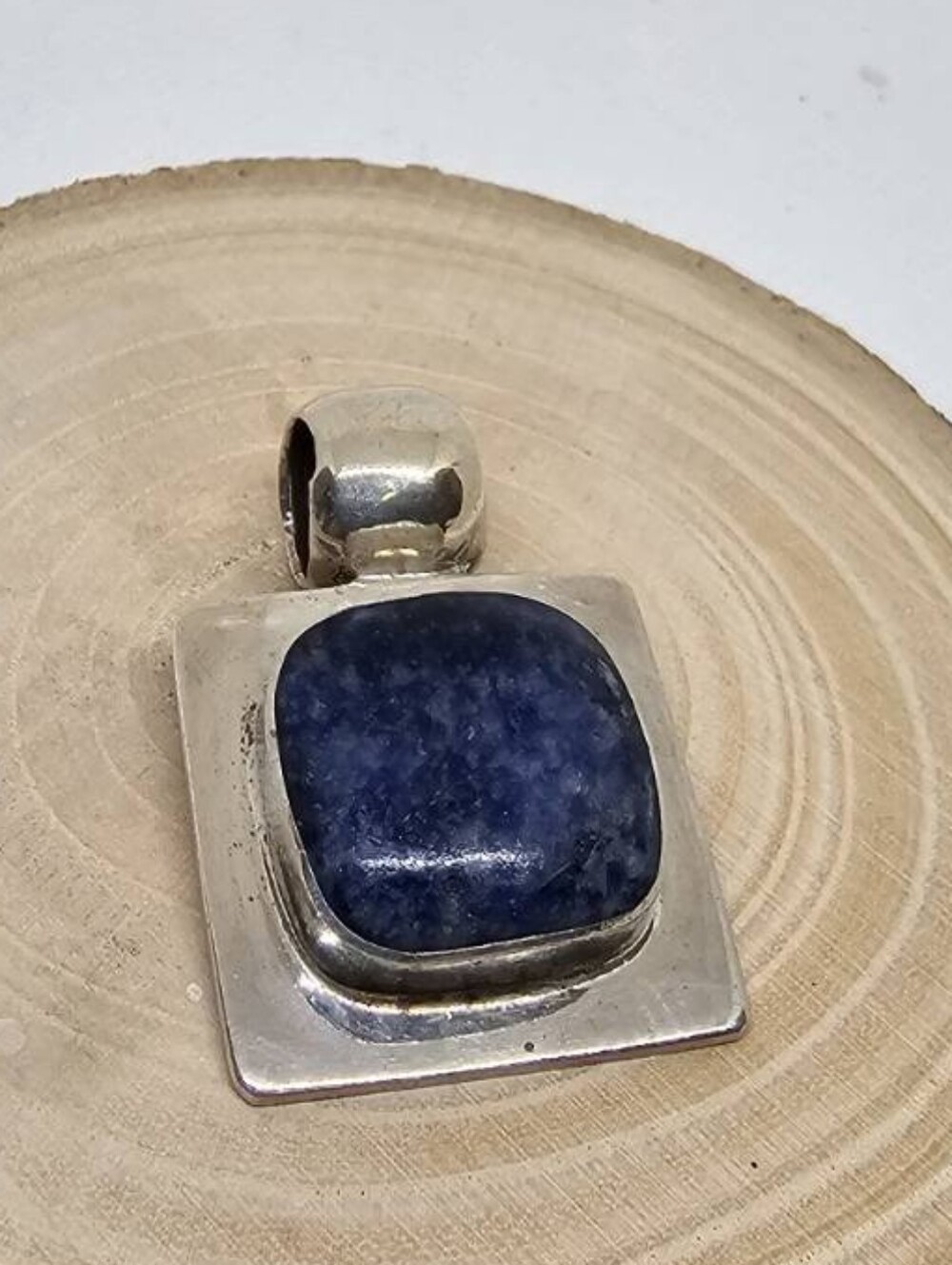 Sterling Silver 9.25  VINTAGE Authentic  Blue Sodalite Square Pendant